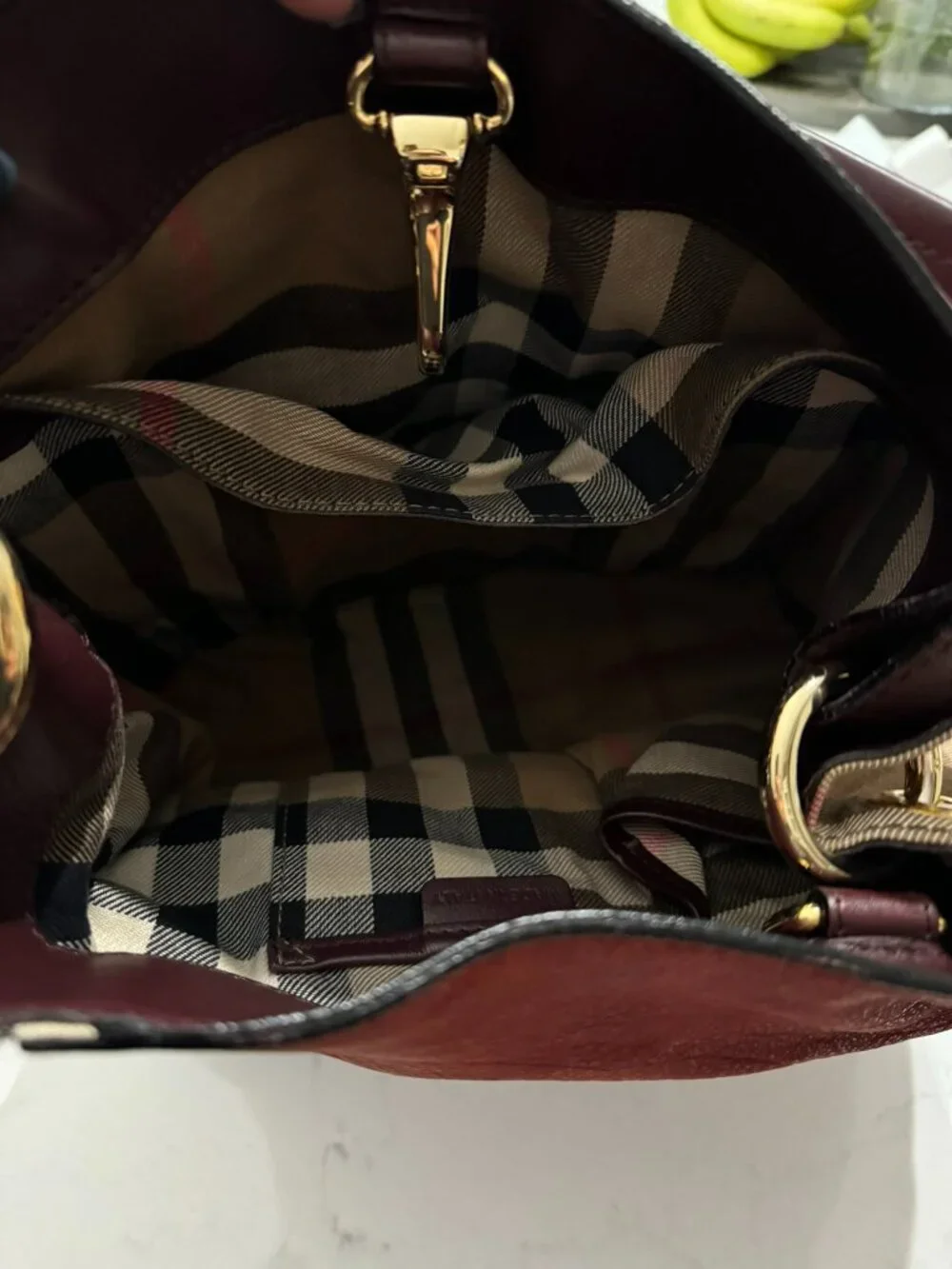Authentic Burberry Nubuck Canvas Check Beckett Bag in Deep Claret - Picture 3 of 10